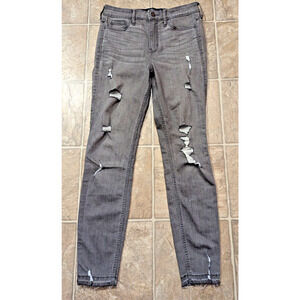 Hollister sz 3 26/26 High Rise Supper Skinny Crop Jeans gray distressed thin G5